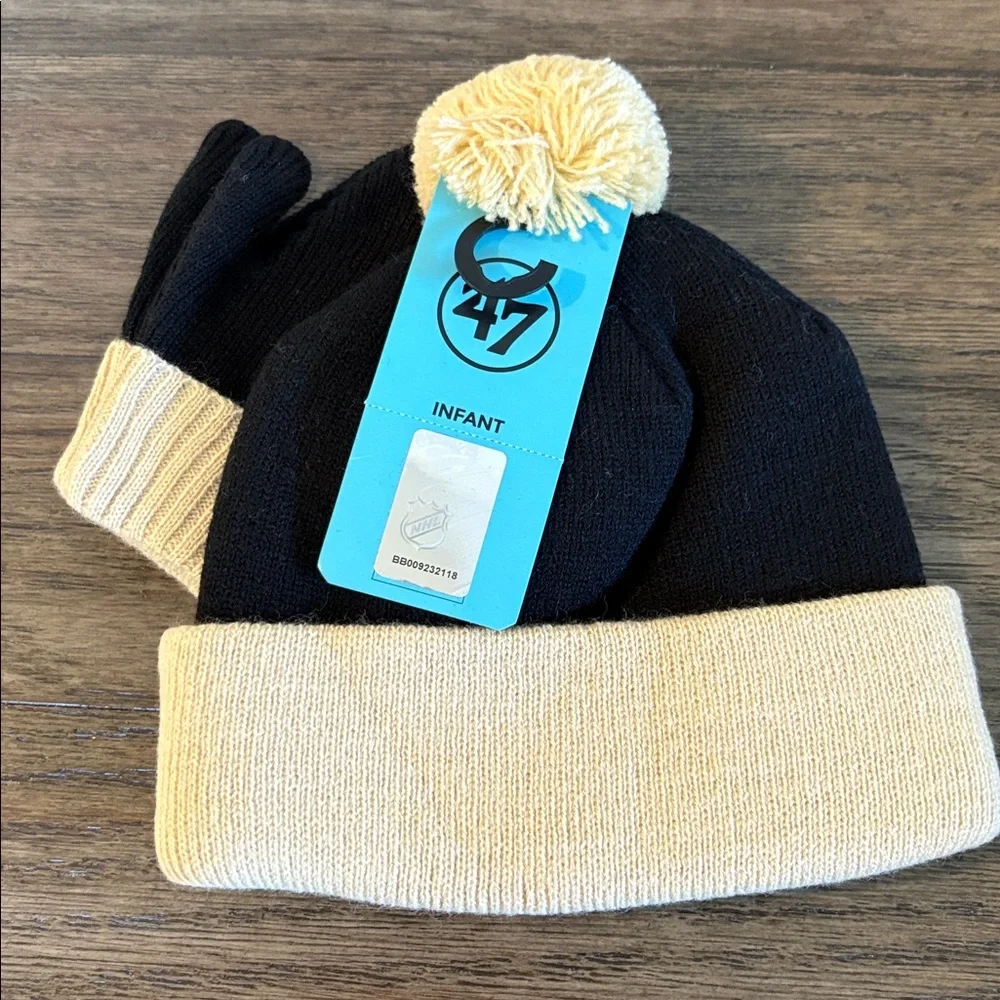 NWT [‘47] Pittsburgh Penguins 🐧 NHL Knit Beanie Hat & Mittens Set Black, Infant